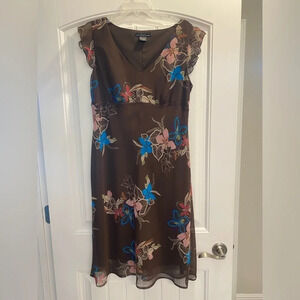 Brown sheer floral dress size 14